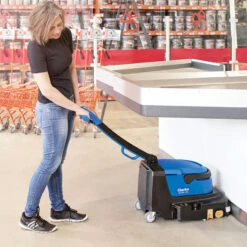 Clarke® MA30™ 13B Micro Floor Scrubber W/ Cylindrical Brush - 1.6 Gallons -Viper Shop clarke ma30 13b micro scrubber cleaning under a counter